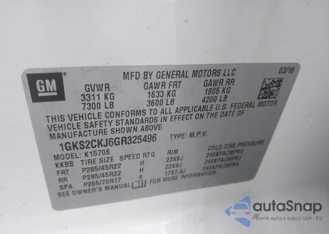 2016 GMC Yukon Denali from USA, damaged, VIN 1GKS2CKJ6GR325496